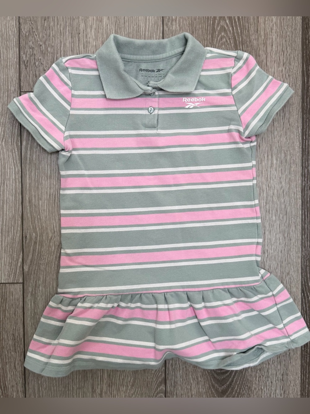 REEBOK SHORT SLEEVE POLO DRESS STRIPES GREY GREEN PINK WHITE GIRLS 6